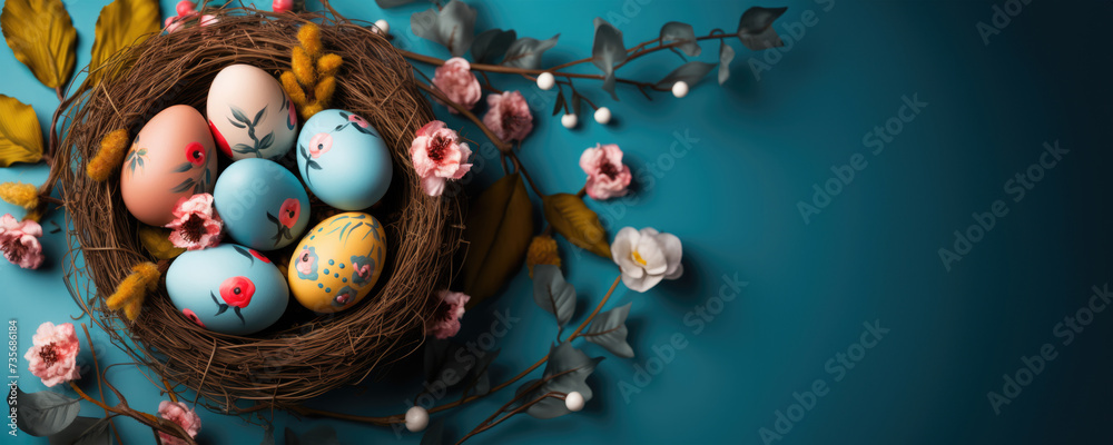 Easter Eggs in a Decorated Bird's Nest Easter Eggs in a Decorated Bird's Nest