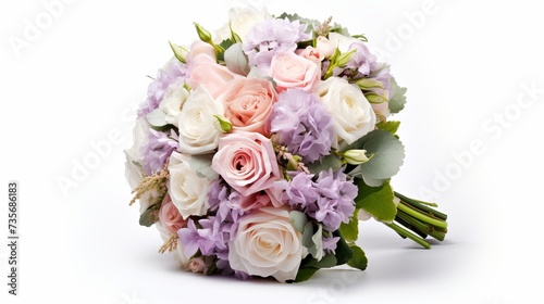 Pastel colors wedding bouquet made of Roses, Freesia, Carnation and Limonium flowers isolated on white © Elchin Abilov