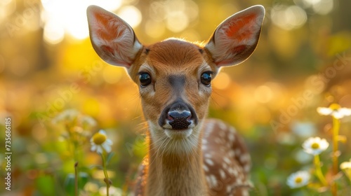 close up of a deer in the woods, spring, summer time