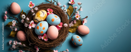 Eggs in a nest - Decorated eggs with flower motif