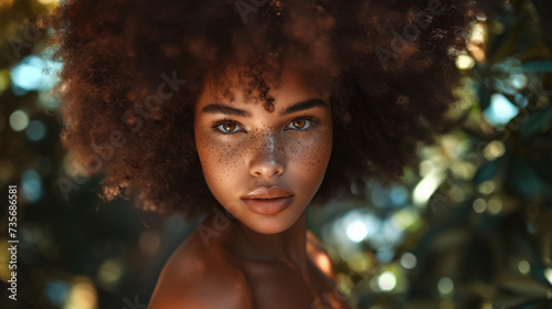  beautiful mulatto girl curly hair, green eyes and freckles