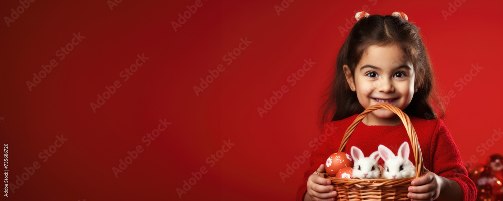 Adorable little girl holding a basket of cute baby bunnies, Fictional Character Created By Generated AI. Adorable little girl holding a basket of cute baby bunnies, Fictional Character Created By Generated AI.