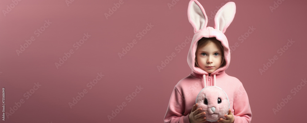 Cute little girl wearing bunny ears and holding a stuffed animal, Fictional Character Created By Generated AI. Cute little girl wearing bunny ears and holding a stuffed animal, Fictional Character Created By Generated AI.
