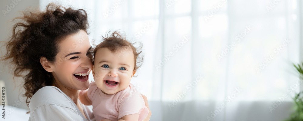 The Joy of Motherhood - A Baby Laughs as a Woman Holds Them, Fictional Character Created By Generated AI. The Joy of Motherhood - A Baby Laughs as a Woman Holds Them, Fictional Character Created By Generated AI.