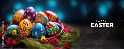 Colorful Easter Eggs in a Basket