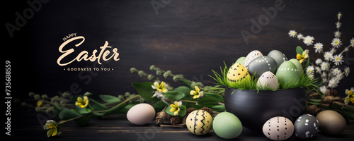 Easter Eggs in a Potted Plant - Colorful and Festive photo