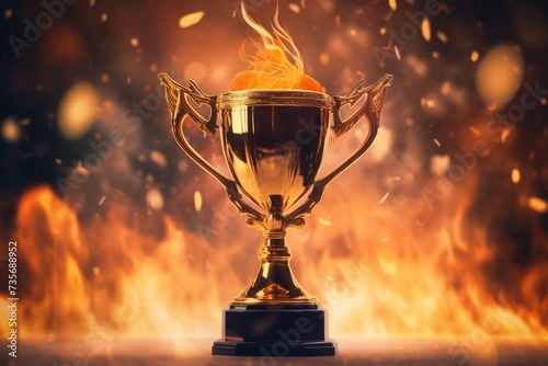 Winner trophy with flames and blurred background