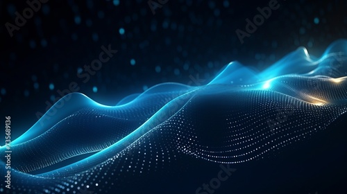 Abstract digital background. Futuristic wave of dots and weave lines. Digital technology. 3d rendering