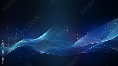 Abstract wave shape on a low-polygonal triangular background for design on the topic of cyberspace, big data, metaverse, network security, data transfer on dark blue abstract cyberspace background