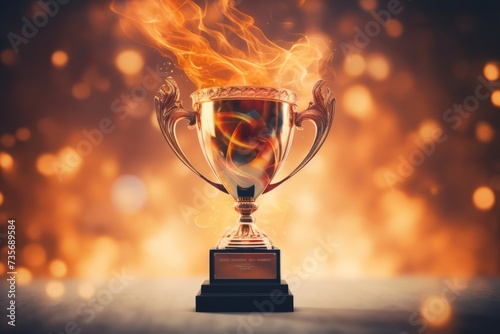 Winner trophy with flames and blurred background