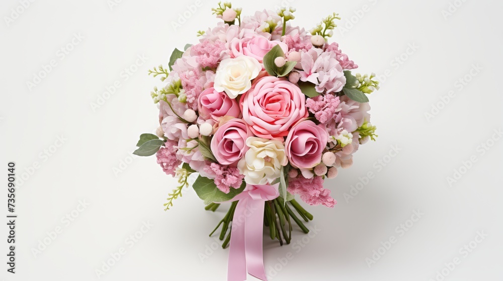 Beautiful wedding bouquet isolated on white background. Fresh, lush, trendy and modern colorful flowers