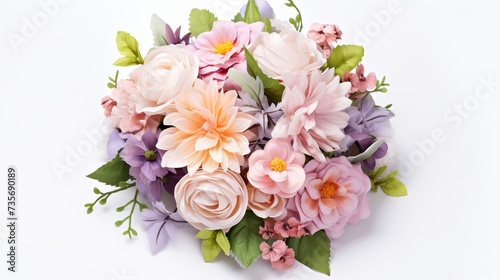 Beautiful wedding bouquet isolated on white background. Fresh, lush, trendy and modern colorful flowers