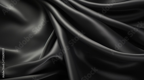 Black gray satin dark fabric texture luxurious shiny that is abstract silk cloth background with patterns soft waves blur beautiful