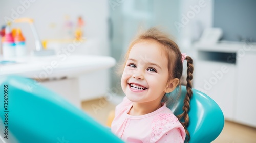 Children's dentistry. Live funny photo of a laughing child at the dentist's appointment photo