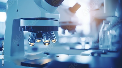 Close up of asian female scientist use microscope in the laboratory