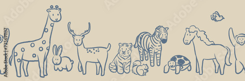 Hand drawn wildlife animals doodle vintage style seamless pattern