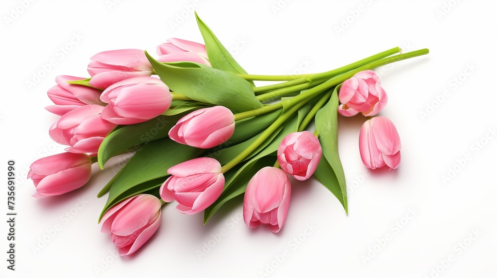 Fresh lush bouquet of pink tulips isolated on white background Fresh lush bouquet of pink tulips isolated on white background