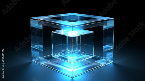 Glass ,3D, glow, cube, circle, blue