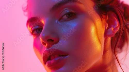 Striking Woman Portrait with Vibrant Neon Lighting