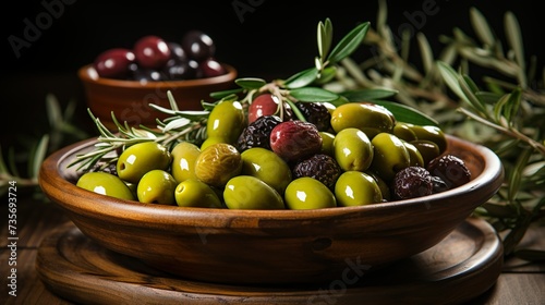 backgroud of fresh green olives in a plate 