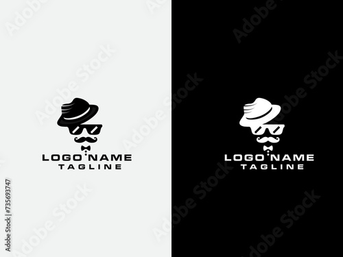  Gentleman logo design with a hat. Sunglass. Gentleman tailor logo design. Creative gentleman vector art. Beard. Black color. Vintage. Fashion. Hat.