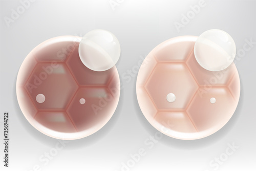 Hyaluronic acid before and after skin solutions ad. white collagen serum drop into skin cells with cosmetic advertising background ready to use, illustration vector.