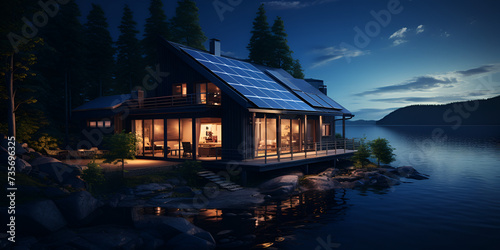 Realistic House Building Design with Solar Panel 