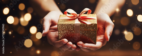 Closeup of Hands Holding Wrapped Gift