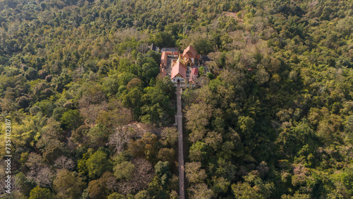 Aerial view of Wat Akkho Chai Khiri temple an iconic landmark in Chae Hom district, Lampang province of Thailand. This temple built in 1887 AD in Lanna period.