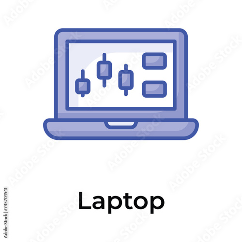 Stock market, trading dashboard icon, vector of laptop in modern style