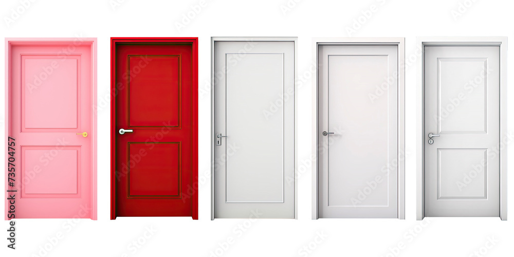 Fototapeta premium Set of home door elements for open and close isolated on transparent png background, interior design concept.