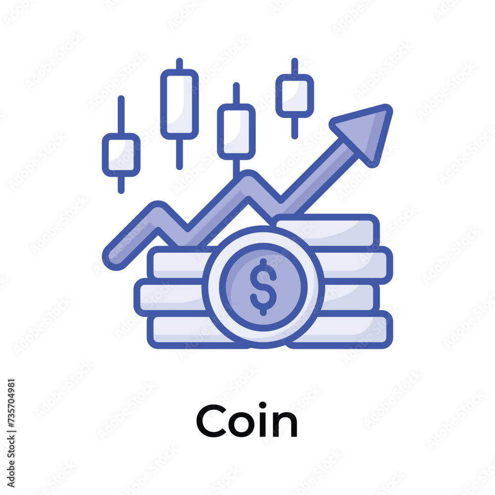 Currency coins with candlestick chart showing concept icon of money Growth, trading vector Currency coins with candlestick chart showing concept icon of money Growth, trading vector