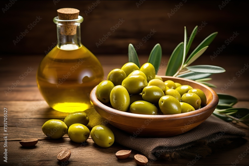 Olive oil with fresh olives Olive oil with fresh olives