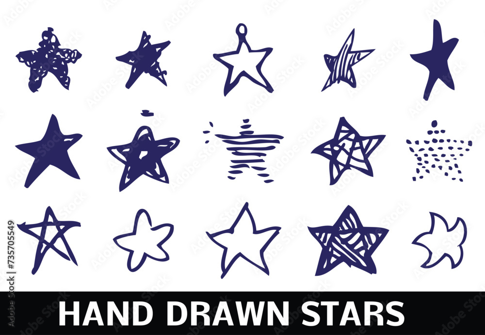 Obraz premium Set of Variety Hand Drawn Stars. Editable Clip Art.