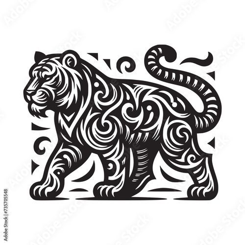 Fototapeta Naklejka Na Ścianę i Meble -  black and white tribal tiger tattoo vector illustration