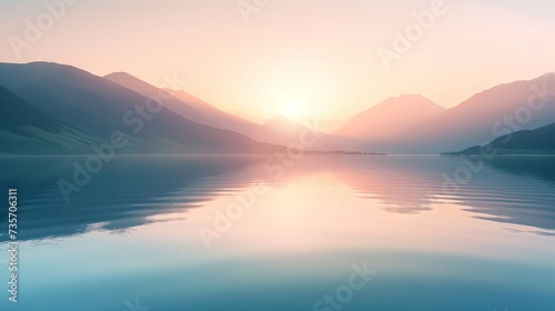 Ethereal Mountain Dawn  Soft Sunrise Over a Still Highland Lake