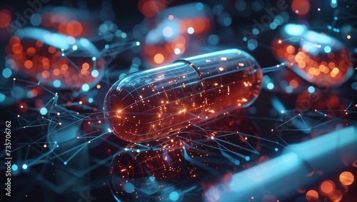 Future healthcare concept of digital holographic pills capsules photo