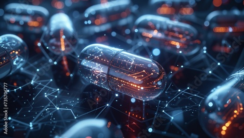 Future healthcare concept of digital holographic pills capsules photo