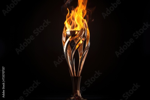 Burning torch on a black background  close-up  fire Olympic flame  Ai generated