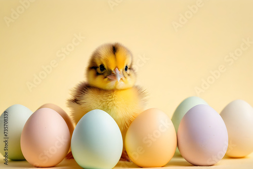 Easter, a chick and eggs. Generative AI © 냥냥냥 난