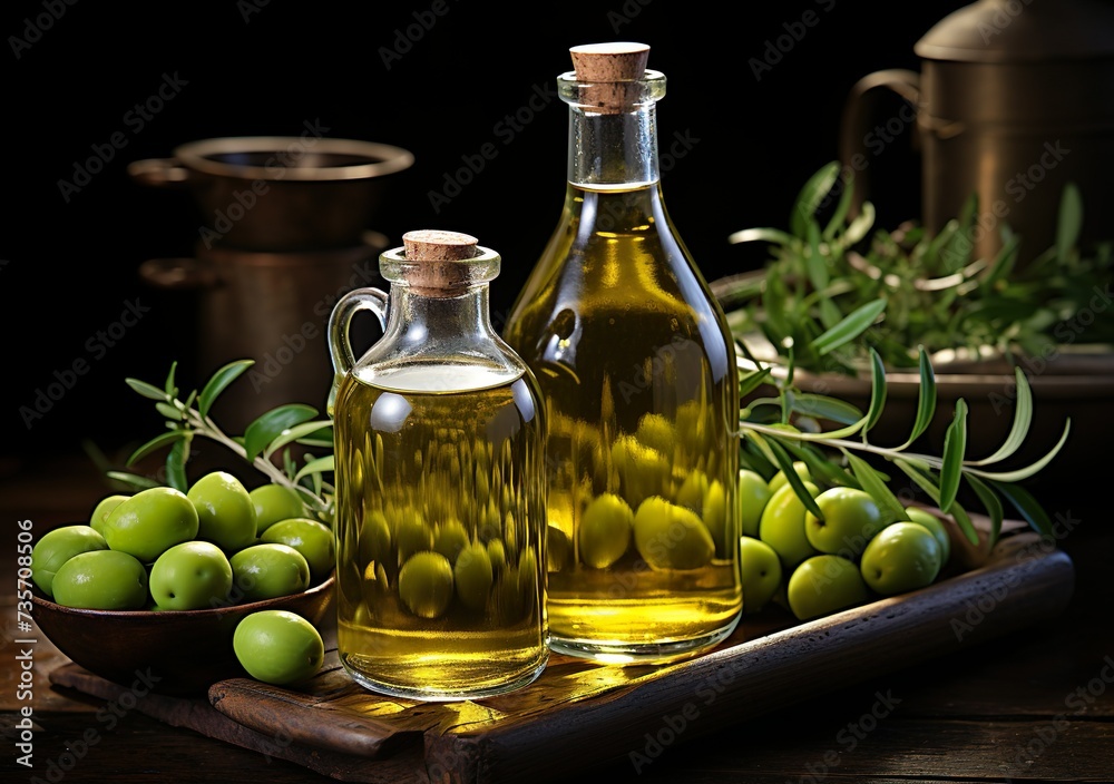 Olive oil with fresh olives Olive oil with fresh olives