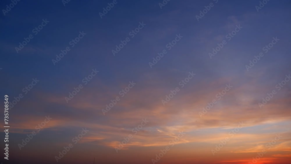 4K : Sunset sky time lapse : Timelapse video captures a sunset sky adorned with billowing clouds. Shades of pink, orange, and gold create a spectacle, painting the horizon.
4K : Sunset sky time lapse : Timelapse video captures a sunset sky adorned with billowing clouds. Shades of pink, orange, and gold create a spectacle, painting the horizon.
