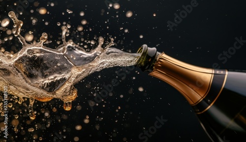 champagne bottle is opened. cork shoots from champagne bottle. symbolic photo for the year, new year's eve, celebrations and openings © Ruslan Gilmanshin