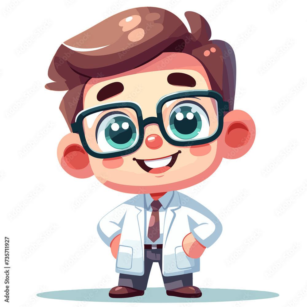 Cartoon character scientist, flat colors