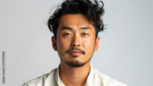 Portrait of a young Japanese man isolated on a white background