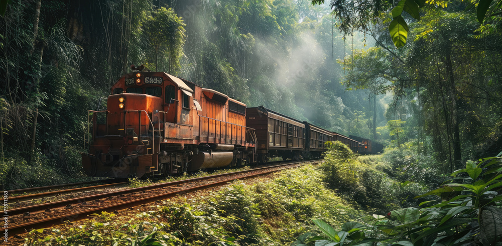 Cargo Train Winding Through the Jungle Photo
