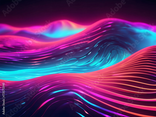Big Neon Wave Background design  Dynamic particles sound wave flowing over dark design. Blurred lights vector abstract background design. A beautiful wave-shaped array of glowing dots design.