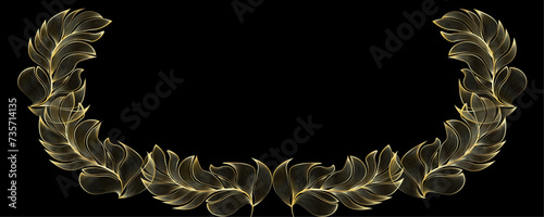 Golden Line art botany banner. Japanese style Hand drawn vector. Line art style design. Concept traditional Asian Card with space for text wedding, invitation, template card Golden frames.