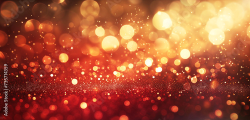 abstract background, gold and red blurry bokeh lights. Generative Ai.