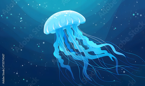 A jellyfish floating in the water with a blue background, Generative AI